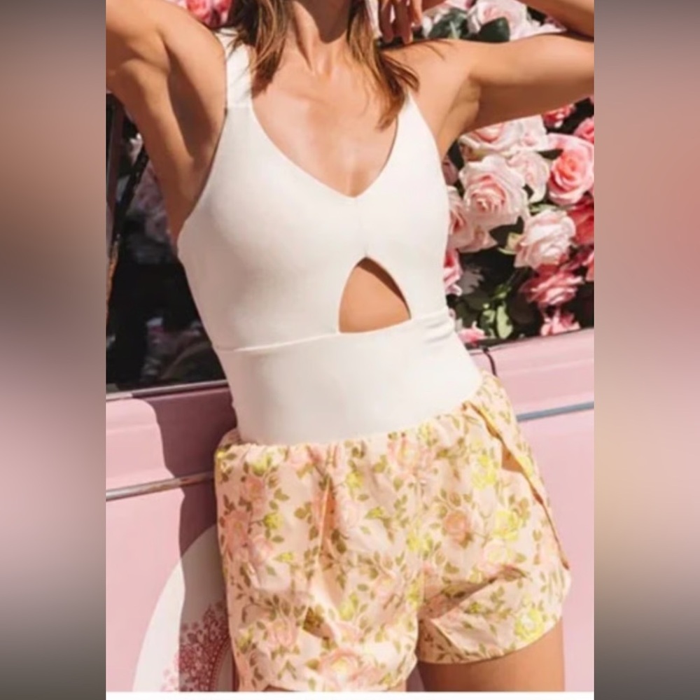 POPFLEX Cream and Pink Floral Jumpsuit